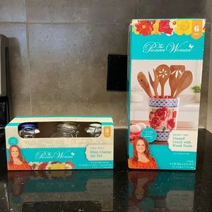 Utensil Crock with Wooden Tools/Mini Clamp Jar Set